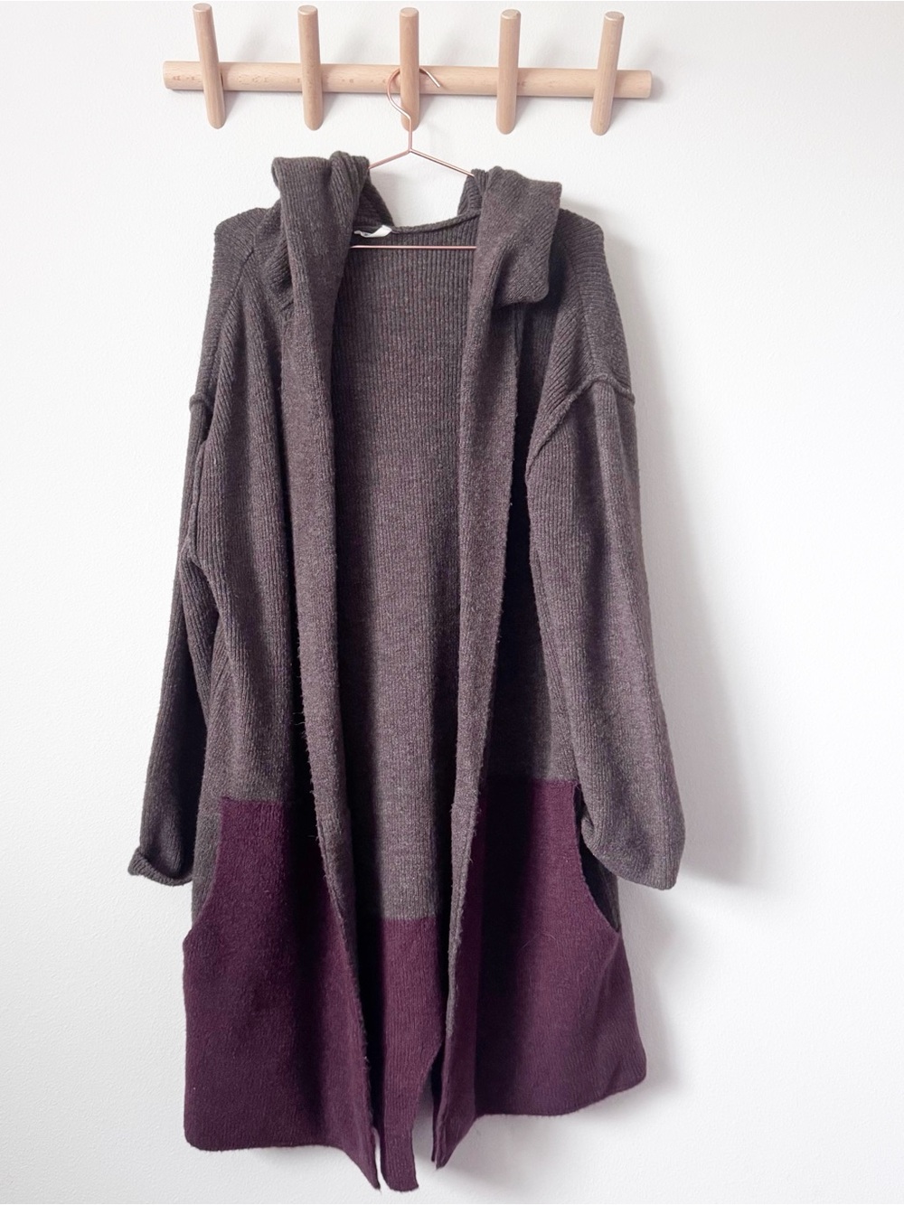 Mudo FTS64 Hooded Open-Front Two-Tone Women's Cardigan Sweater
